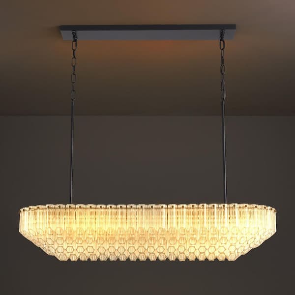 PUYRNF 43 in. Modern Oval Chandelier, 12-Light Luxury Black Kitchen island Chandelier, for Living Room Bedroom Dining Room