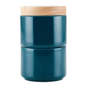 Ceramic Stacking Spice Box Set with Lid, 2-Piece, Teal