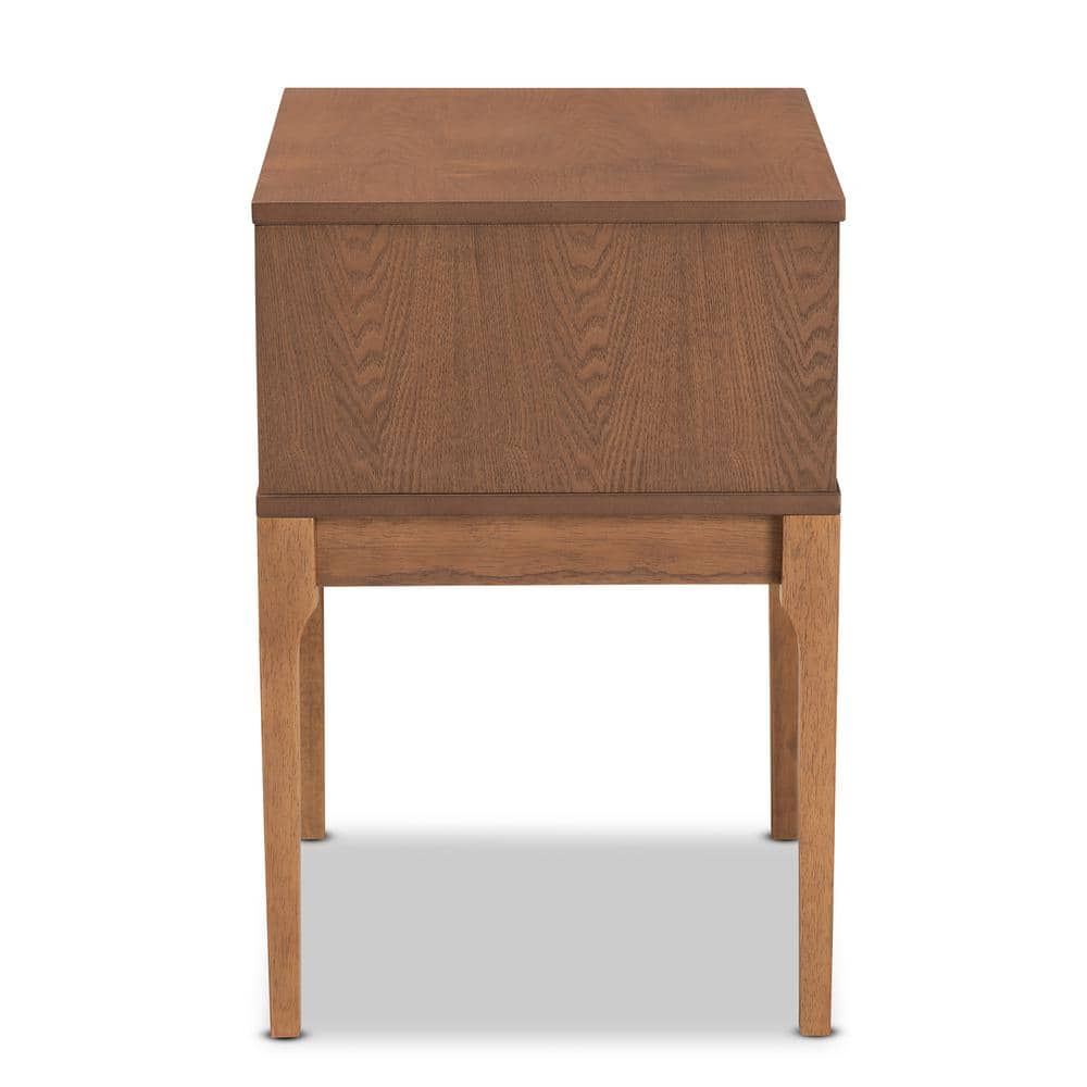 Ramiel Ash Walnut Wood and Rattan 1-Drawer Nightstand
