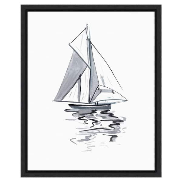 Amanti Art Line Boat I by Melissa Wang 16 in. W x 20 in. H. Canvas Wall Art Print Framed in Black