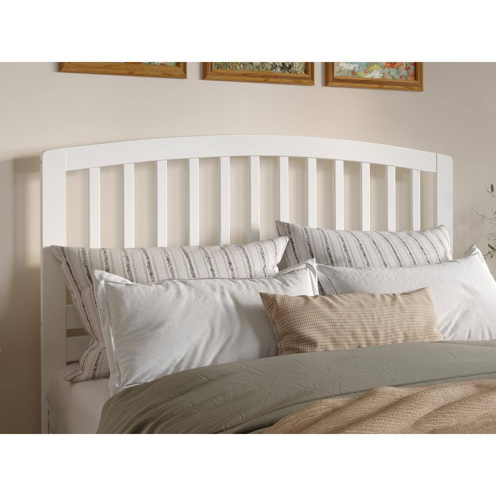 Queen White Wood Slatted Headboard with USB Charging Station
