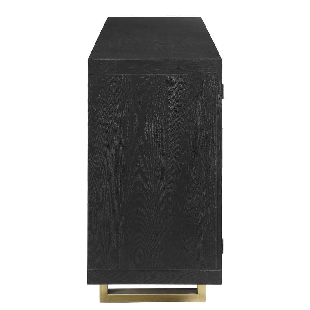 Contemporary Yves 60" Black and Gold Sideboard with Glass Doors