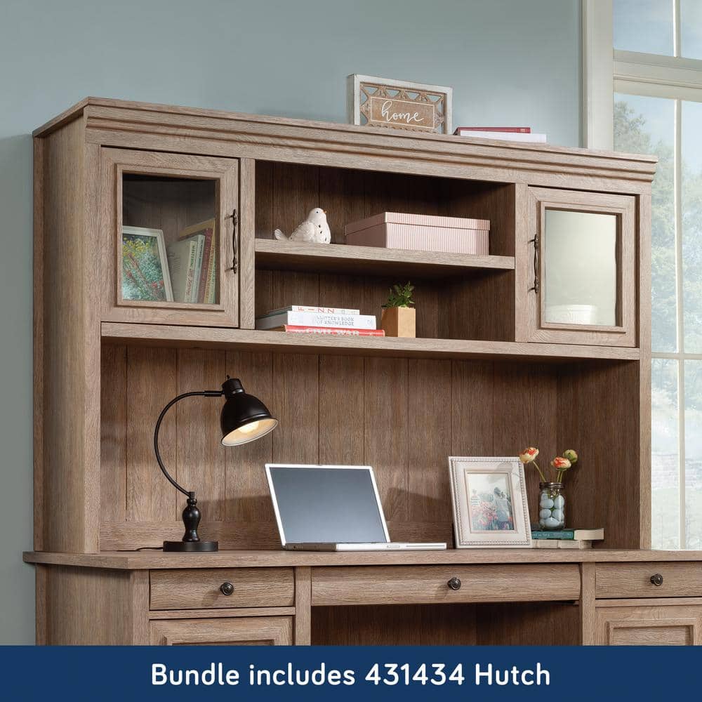 Brushed Oak L-Shaped Corner Desk with Hutch and Drawers