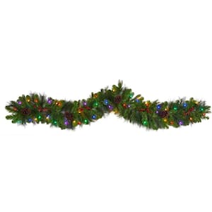 6 ft. Pre-lit LED Colorado Fir Artificial Christmas Garland with 50 Multicolored LED Lights, Berries and Pinecones