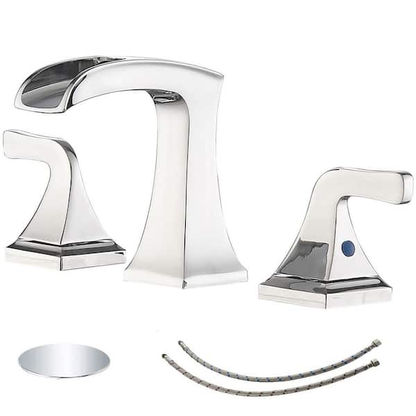 HOMEMYSTIQUE 8 in. Widespread Double Handle Bathroom Faucet with Drain Kit Included in Polished Chrome