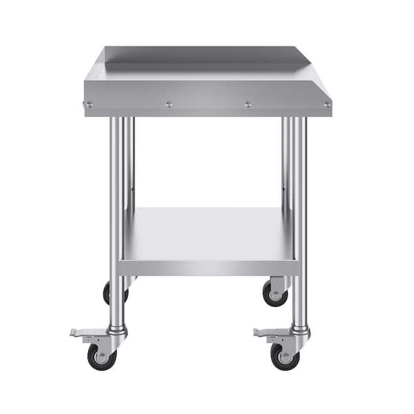 Stainless Steel Work Table, 24 x 24 x 30 In. Silver Commercial Food Prep Worktable with 4 Wheels, Casters, 3-Sided