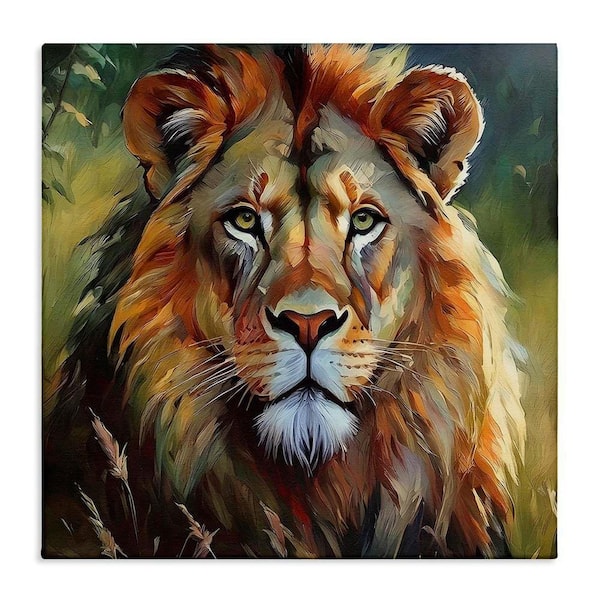 Painterly Lion Portrait by Noah Bay Unframed Animal Graphic Art Print 36 in. x 36 in.