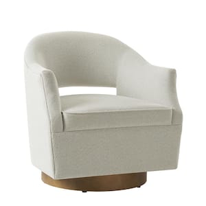 Felisa Transition Upholstered Open-Back Swivel Barrel Chair with Solid Wood Base-Linen