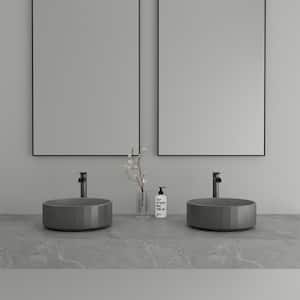 Concrete Stripes Design Round Bathroom Vessel Sink Art Basin in Black Earth with The Same Color Drainer