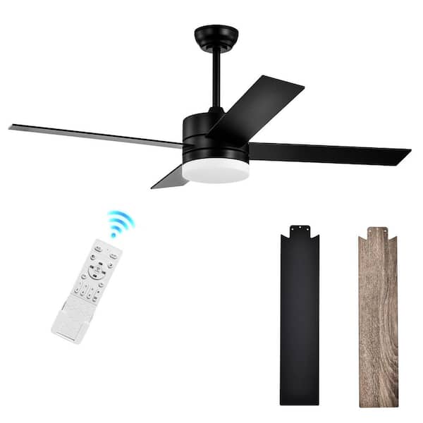 Edvivi 52 in. Integrated LED Indoor Matte Black 4-Blade Reversible Ceiling Fan with Light Kit and Remote Control