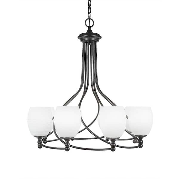 Unbranded Royale 8 Light Dark Granite Chandelier, Round Chandelier with 5 in. White Linen Glass Shades, No Bulbs Included