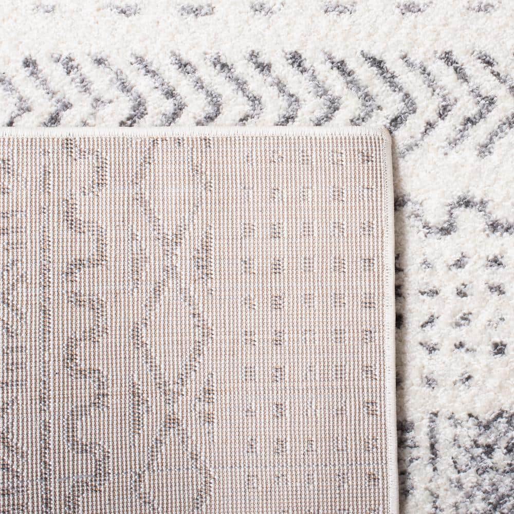 Ivory and Gray Geometric Hand-knotted Runner Rug
