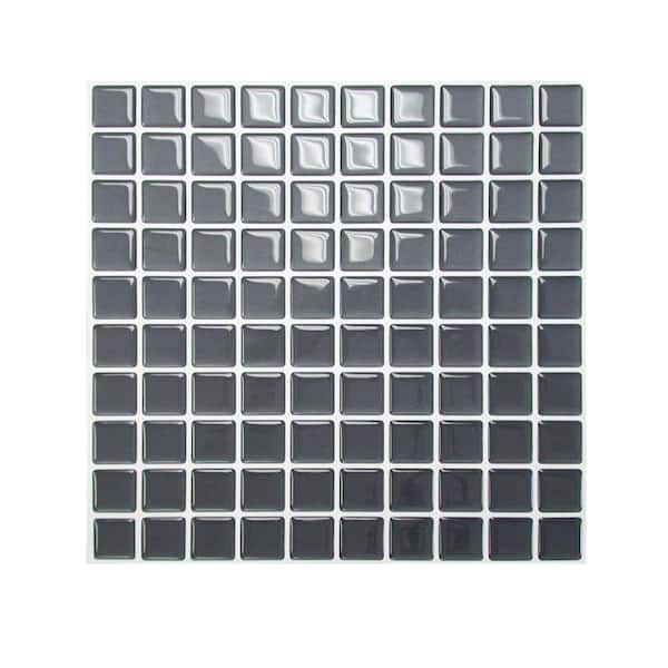 smart tiles 9.85 in. x 9.85 in. Slate Mosaic Adhesive Decorative Wall Tile in Dark Gray (6-Pack)
