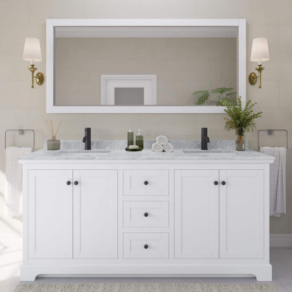 Avery 72 in. W x 22 in. D x 35 in. H Double Bath Vanity in White with White Carrara Marble Top price history on PriceWatchPro