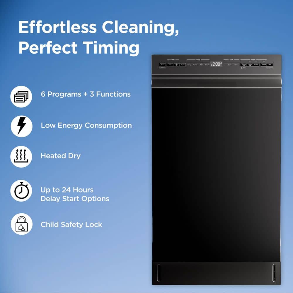 Midea 18-Inch Black Stainless Steel Built-In Dishwasher with Energy Star