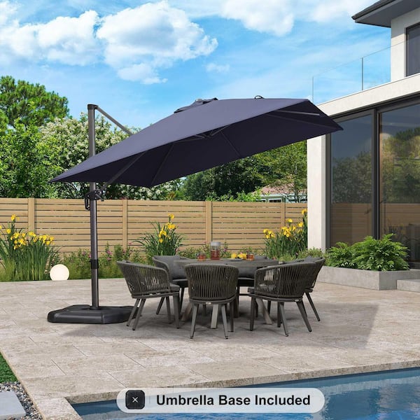 10 ft. Square Aluminum Outdoor Patio Cantilever Umbrella Offset 360° Rotation Umbrella with Base, Navy Blue