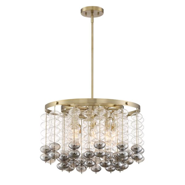 Designers Fountain Villa Rose 8-Light Brushed Gold Chandelier with Clear and Smoke Glass Drops Shades For Dining Rooms