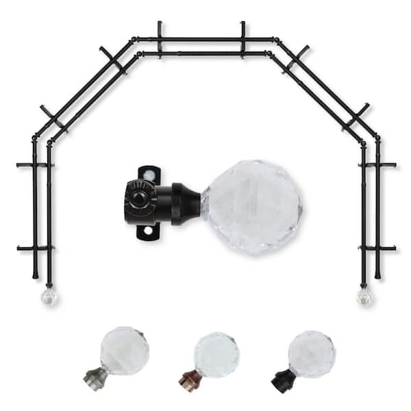 EMOH 13/16" Dia Adjustable 5-Sided Double Bay Window Curtain Rod 28 to 48" (each side) with Leticia Finials in Black
