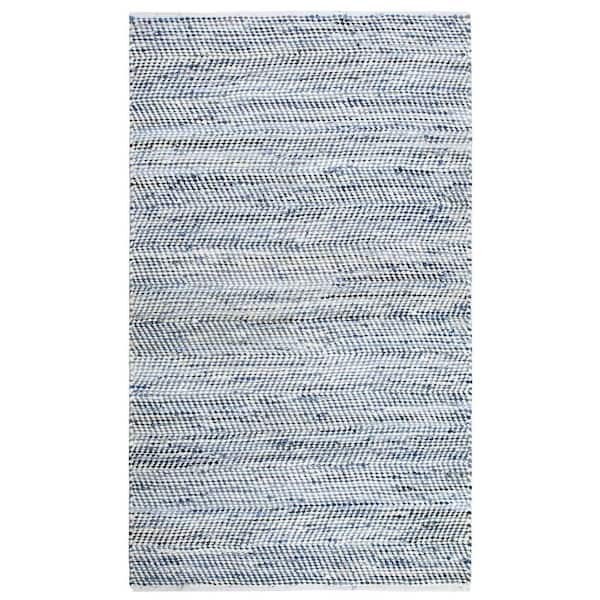 Unbranded Striped Blue Jeans and Cotton 5 ft. x 8 ft. Area Rug