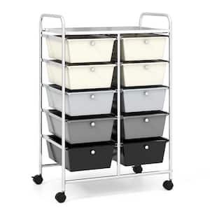 10-Drawer 4-Wheeled Plastic Storage Cart Utility Rolling Trolley Kitchen Office Organizer in Grey Gradient