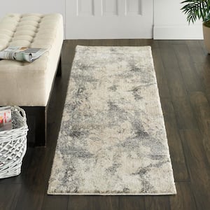 Fusion Cream Grey 2 ft. x 8 ft. Abstract Contemporary Kitchen Runner Area Rug