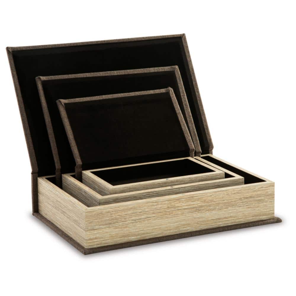 Brown Faux Book Keepsake Storage Box Set of 3