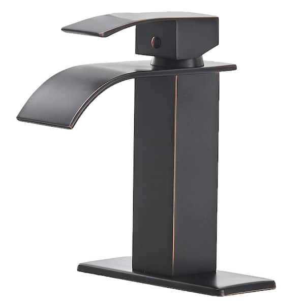 BWE Waterfall Single Hole Single-Handle Low-Arc Bathroom Faucet With Supply Line in Oil Rubbed Bronze
