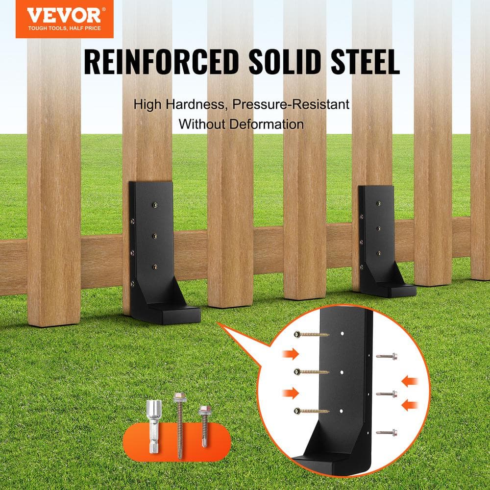 Heavy Duty Black Steel Fence Post Anchor Repair Kit, 4 Pack
