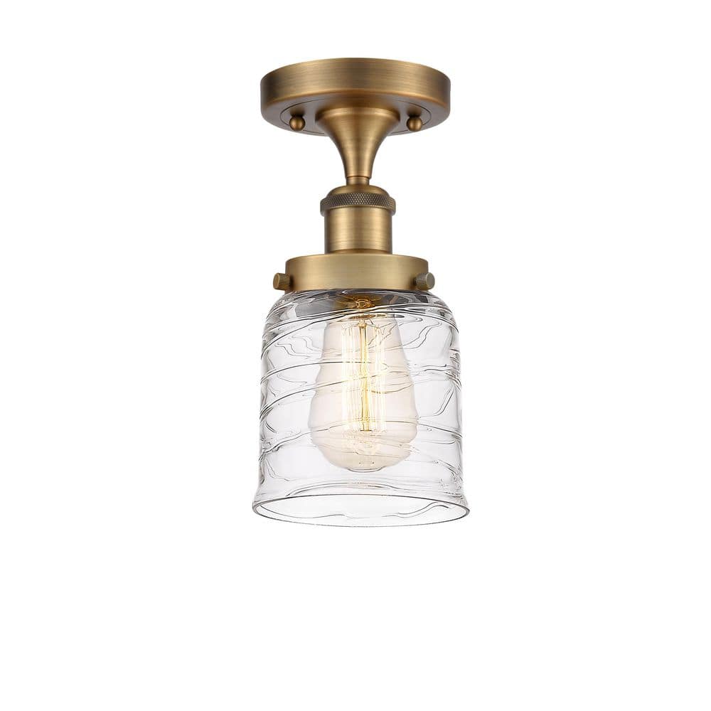Bell 5 in. 1-Light Brushed Brass Industrial Semi-Flush Mount with Decorative Glass Shade price history on PriceWatchPro