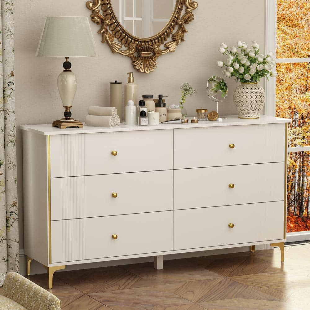 FUFU&GAGA White 6-Drawer 29.3 in. Width, Wooden Bedside Chest of ...