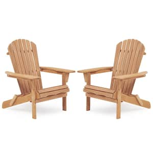 Outdoor Folding Wood Adirondack Chair Set of 2 for Garden Garden Lawn Backyard Deck Pool Side Fire Pit in Light Brown