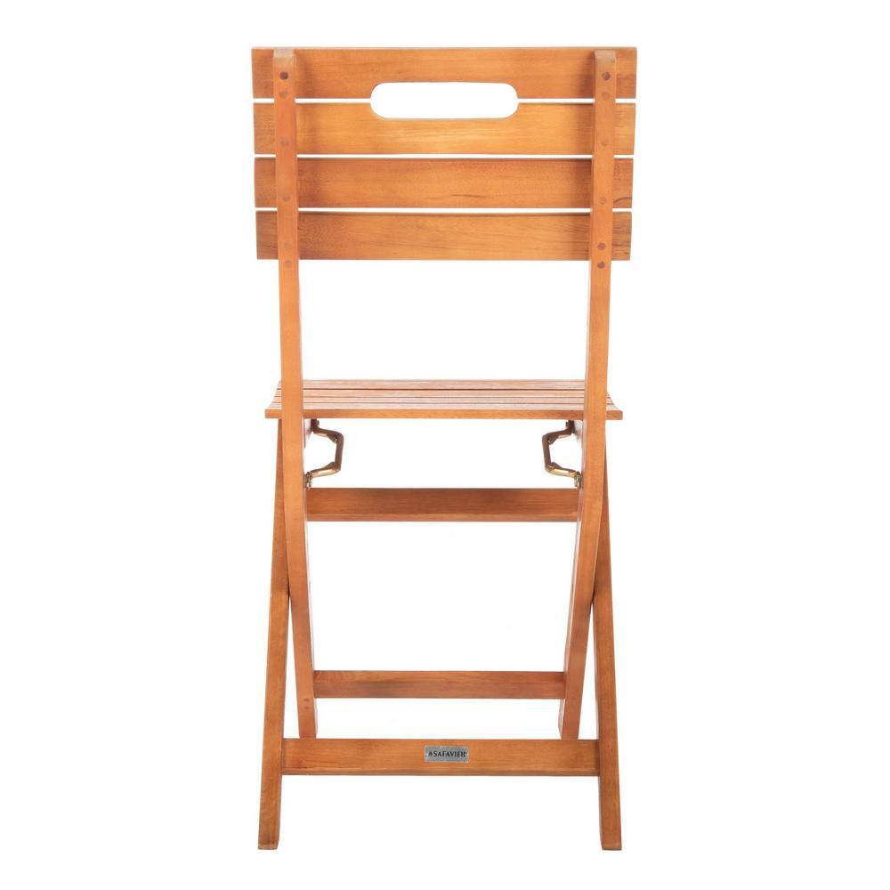 Natural Brown Eucalyptus Wood Folding Side Chairs, Set of 2