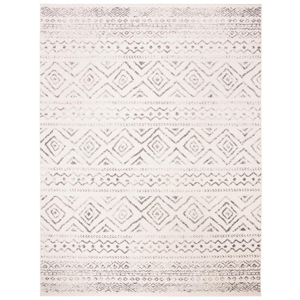 Tulum 12 ft. x 18 ft. Ivory/Gray Striped Geometric Diamonds Area Rug