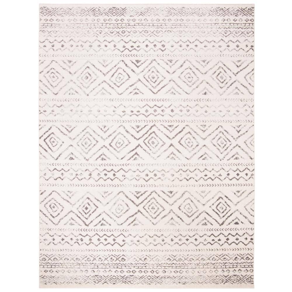 Bohemian Ivory & Grey Hand-Knotted Synthetic Area Rug 9'x12'