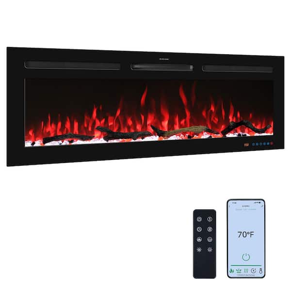 Delandgrand 48 in. Wi-Fi Electric Fireplace Inserts, 13 Flame & Fuel Bed Colors, 5 Adjustable Brightness, Timer, Thermostat, Black