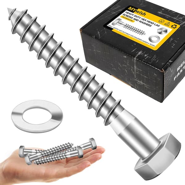 1/2 in. x 3 in. Stainless Steel Hex Drive Hex Head Lag Screws with Washers (25-Pack)