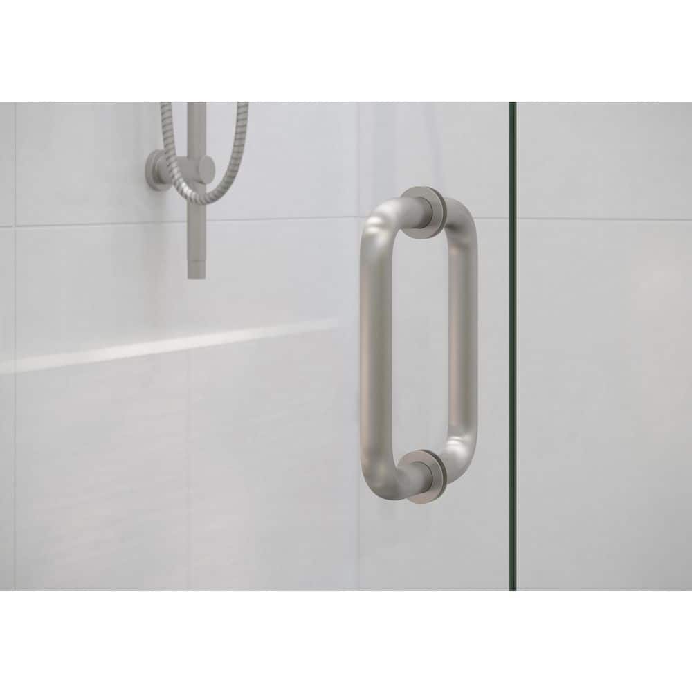 30 in. x 78 in. Clear Tempered Glass Frameless Pivot Shower Door in Brushed Nickel