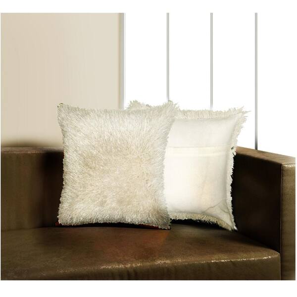 LR Home 18 in. x 18 in. Beige Square Indoor Shag Accent Pillow