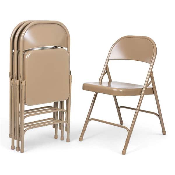 Bernadine Round-Backed Card Table Folding Chair with Metal Seat, Beige, Pack of 4