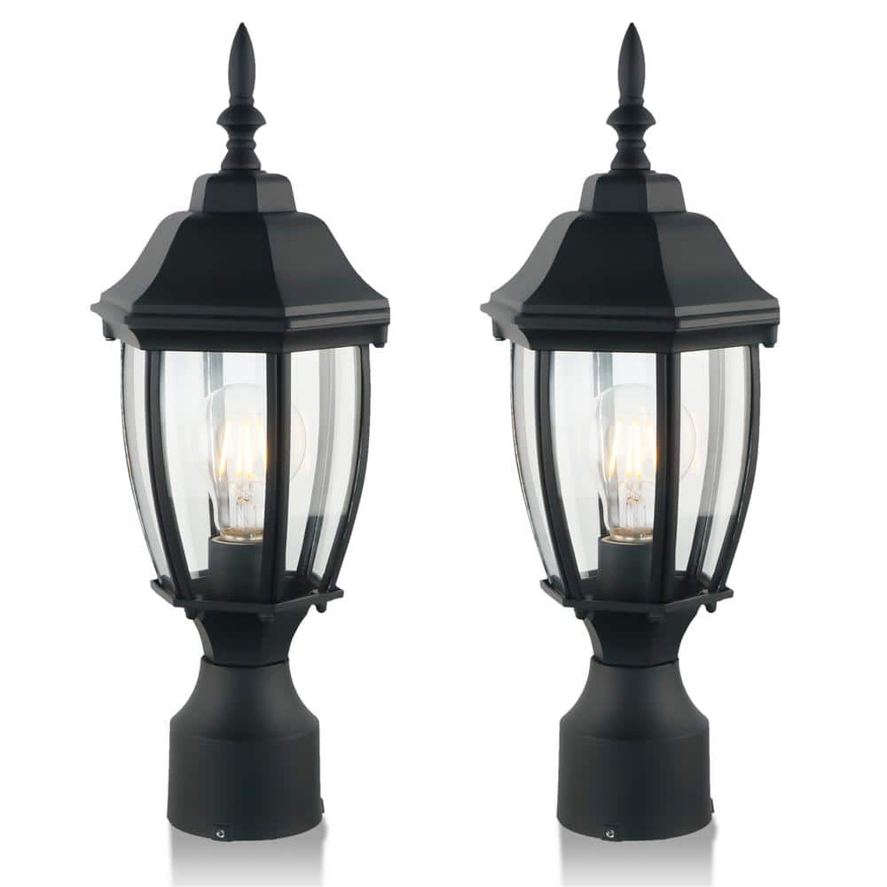 Black Metal Dusk to Dawn Outdoor Post Lights with Clear Glass, 2-Pack