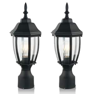 1-Light Dusk to Dawn Pole Lamp Black Metal Hardwired Outdoor Weather Resistant Post Light with No Bulbs Included, 2 Pack