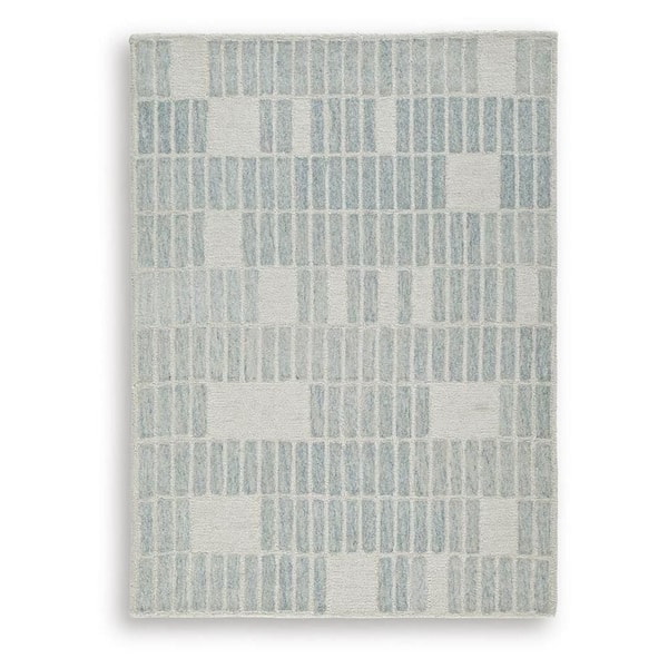 Dyni 5 ft. x 7 ft. Ivory and Blue Geometric Design Washable Area Rug Runner Rug