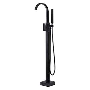 Single-Handle Waterfall Floor Mount Freestanding Tub Faucet Bathtub Filler with Hand Shower in Oil Rubbed Bronze