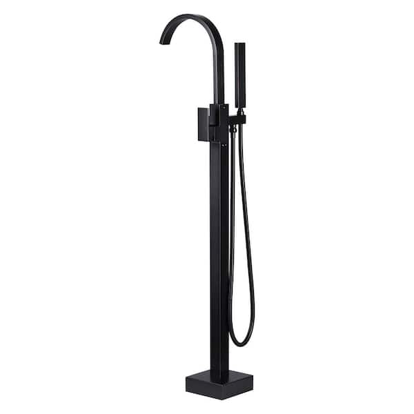 AVITAS Single-Handle Waterfall Floor Mount Freestanding Tub Faucet Bathtub Filler with Hand Shower in Oil Rubbed Bronze