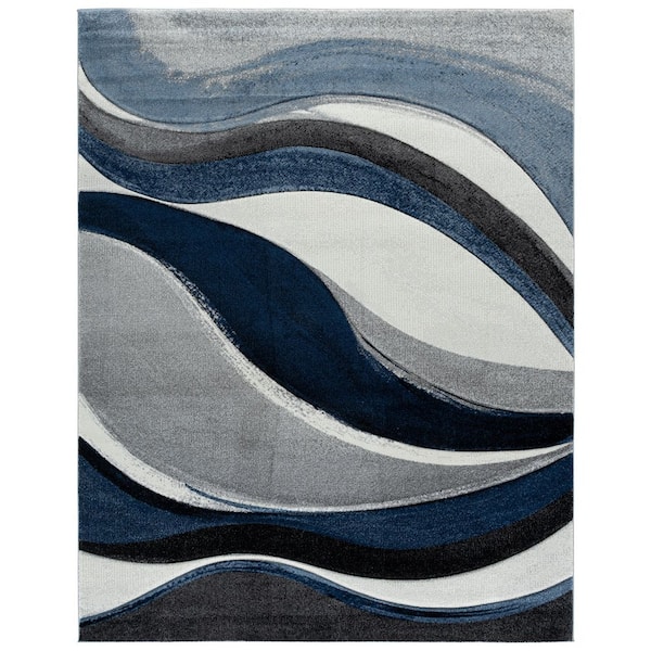 Hollywood 11 ft. x 14 ft. Gray/Blue Abstract Area Rug