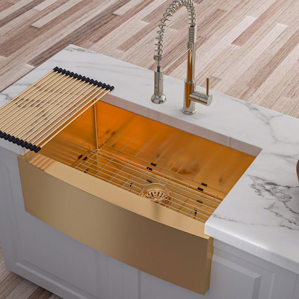 33 in. L x 21 in. W Farmhouse Apron Front Single Bowl 16-Gauge Stainless Steel Kitchen Sink in Gold