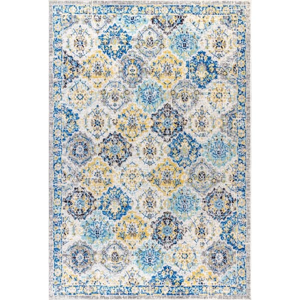 Modern Persian Boho Vintage Trellis Blue/Multi 5 ft. x 8 ft. Area Rug