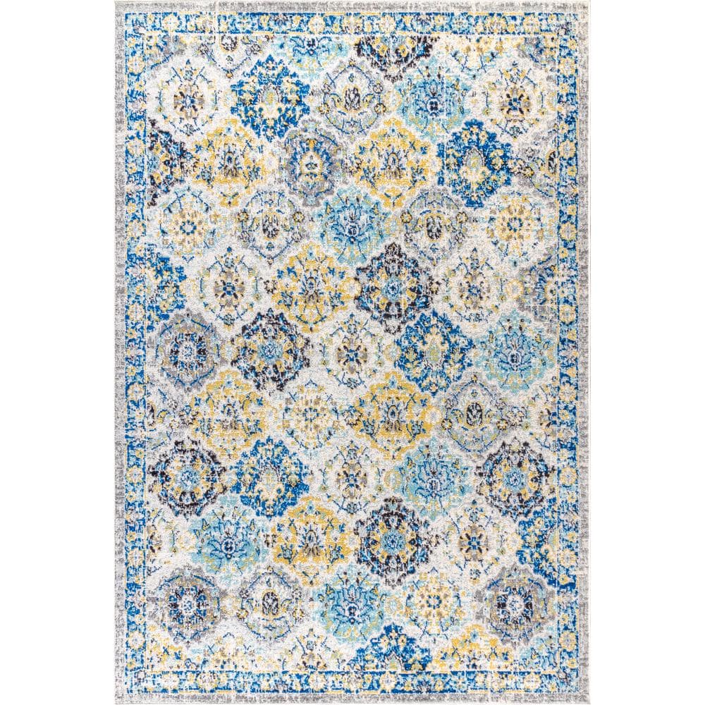 Blue and Multicolor Synthetic 8' x 10' Reversible Area Rug