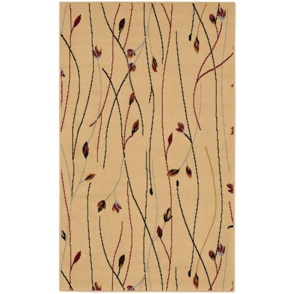 Nourison Grafix Cream 3 ft. x 5 ft. Floral Contemporary Kitchen Area Rug