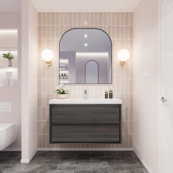 Moreno Bath Sage 42 in. W Vanity in Gray Oak with Reinforced Acrylic Vanity Top in White with White Basin